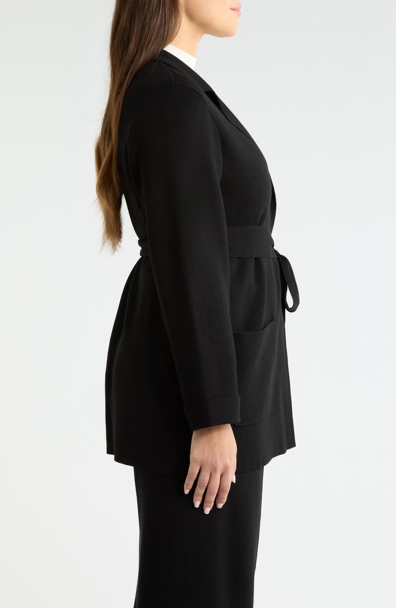 Tahari ASL Tie Waist Cardigan, Alternate, color, Black