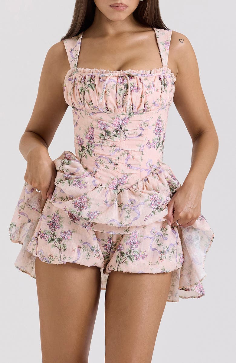 HOUSE OF CB Ophelia Floral Fit & Flare Romper, Alternate, color, Rose Print