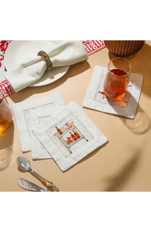 Tiramisu Bar Cart Bliss Embroidered Linen Cocktail Napkins In Multi