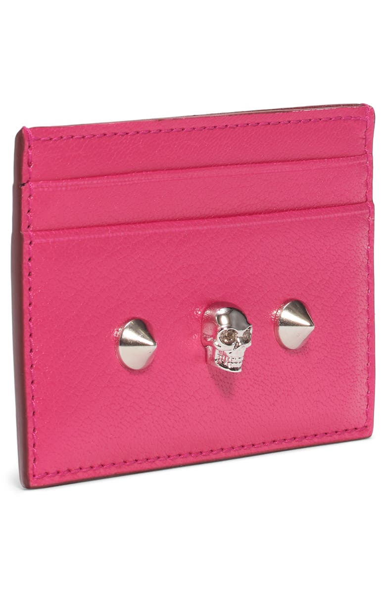 McQueen Alexander McQueen Skull & Studs Leather Card Case, Alternate, color,