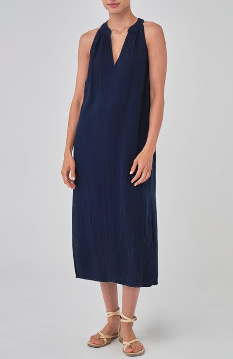 Sleeveless Gauze Midi Dress with Pockets