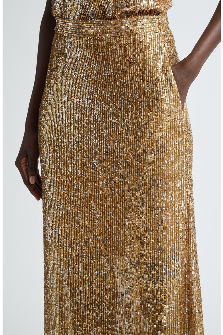 Sequin Embroidered Knit Skirt, Alternate, color, GOLD