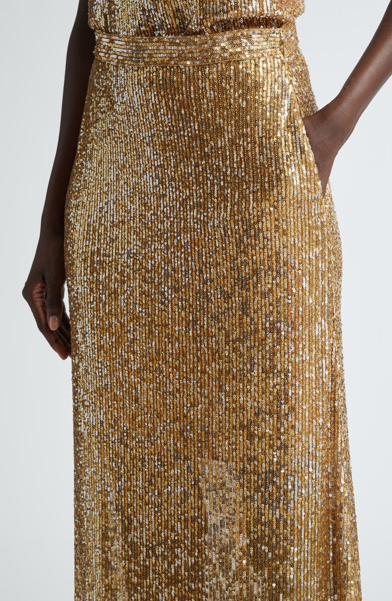 ST. JOHN Sequin Embroidered Knit Skirt, Alternate, color, Gold