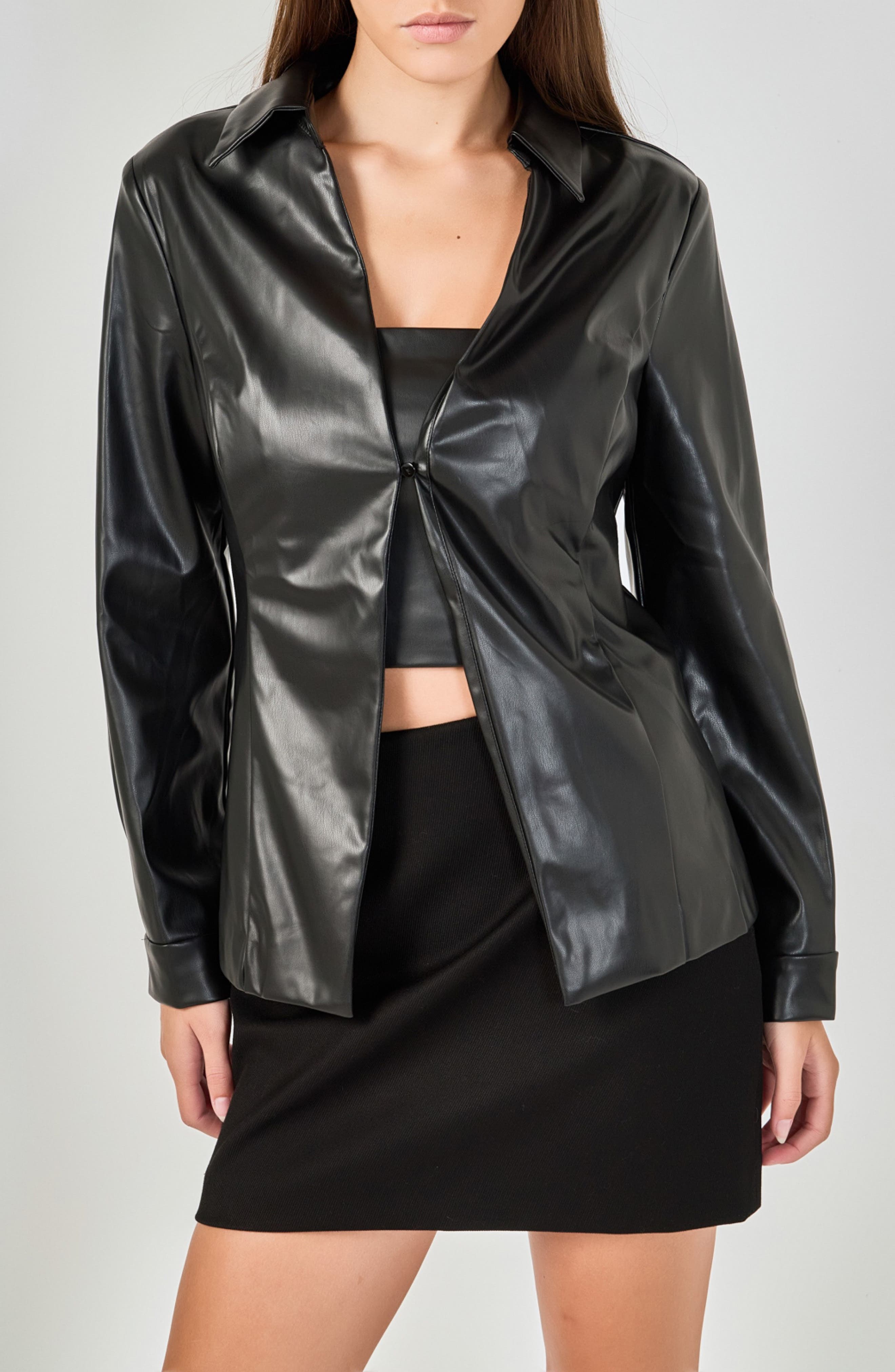Faux Leather Jacket and Top Set