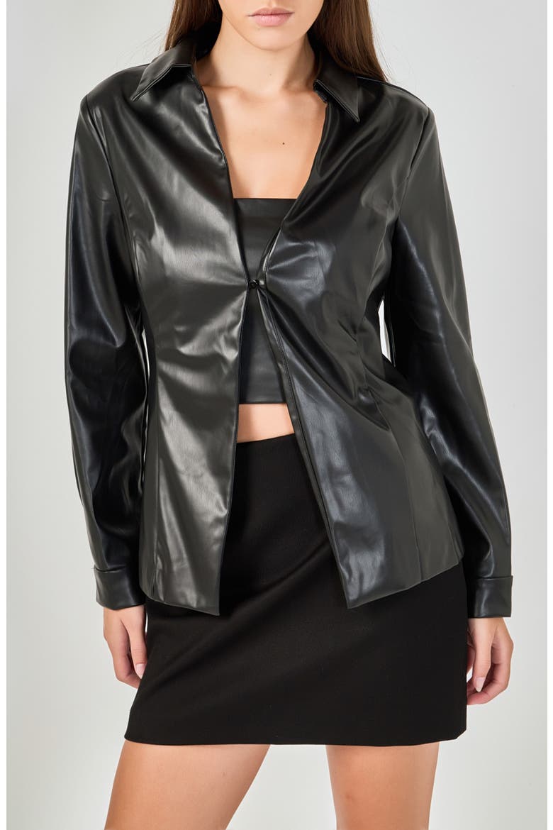 Faux Leather Jacket and Top Set, Main, color, BLACK