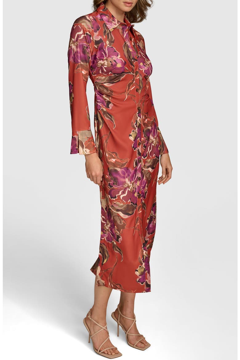 Floral Print Bracelet Sleeve Shirtdress, Alternate, color, BURNT ORANGE MULTI