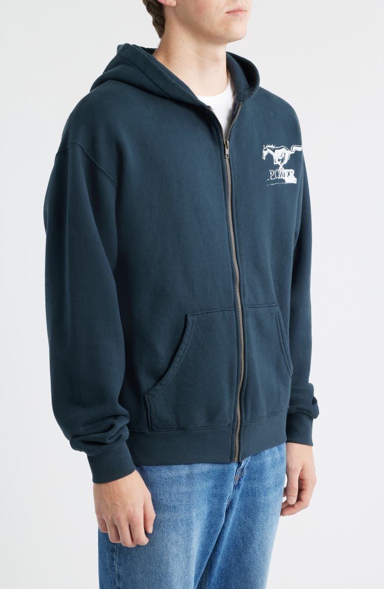 ONE OF THESE DAYS Ford Mustang Cotton Graphic Zip-Up Hoodie, Alternate, color, Washed Black