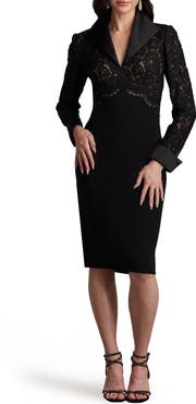 Tadashi Shoji Long Sleeve Lace & Crepe Dress