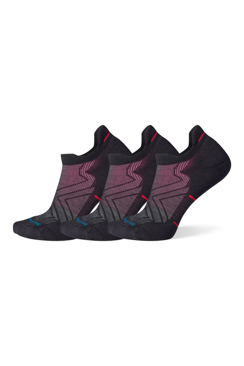 Run 3-Pack Targeted Cushion No Show Socks, Main, color, BLACK