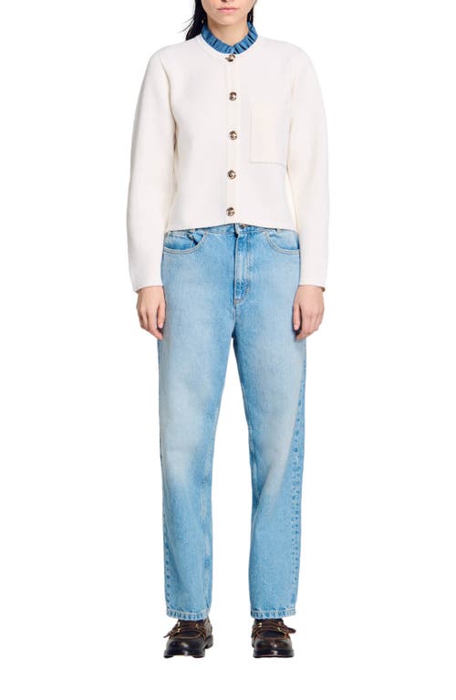 Shop Sandro High-neck Cardigan In Ecru