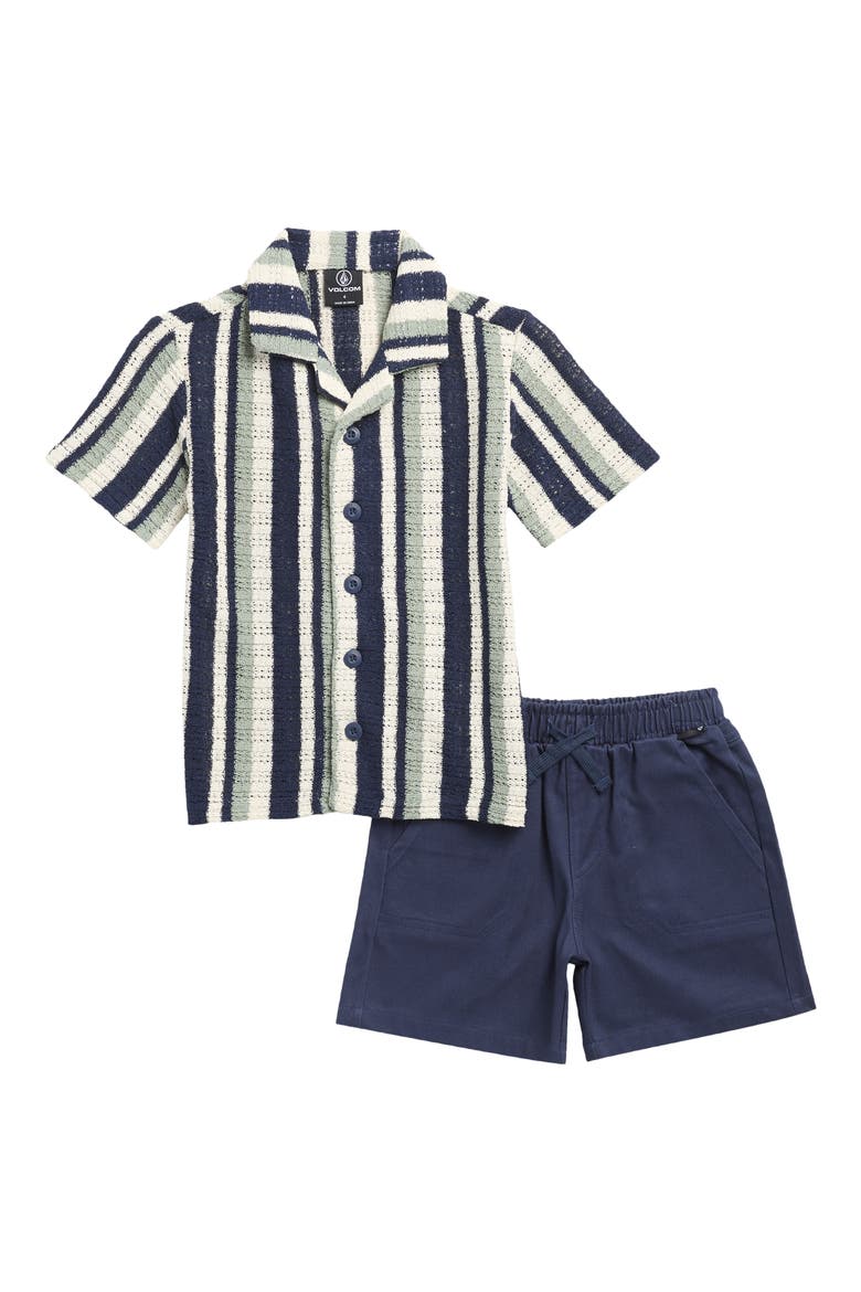 Kids' Short Sleeve Camp Shirt & Shorts Set, Main, color, NAVY