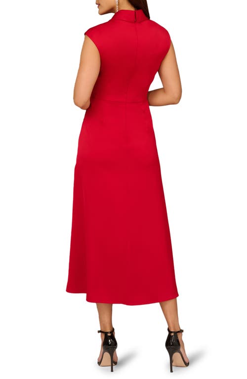 Aidan Mattox Crepe Back Satin Midi Dress In Red