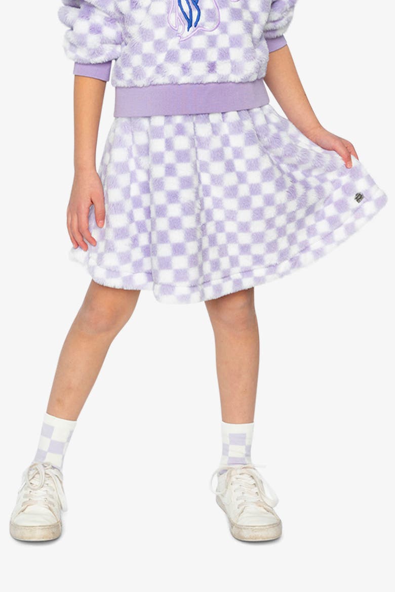 Checkered Faux Fur A-Line Skirt, Alternate, color, Lilac and White Tiles