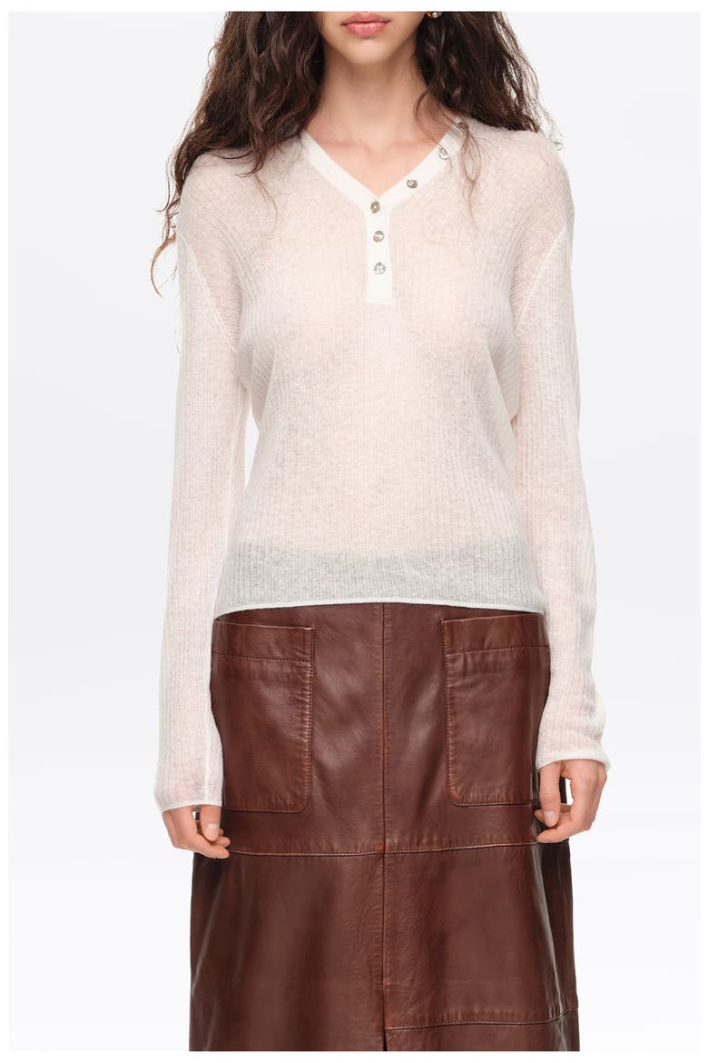 Ribbed Sweater with Buttoned V-Neckline, Main, color, IVORY