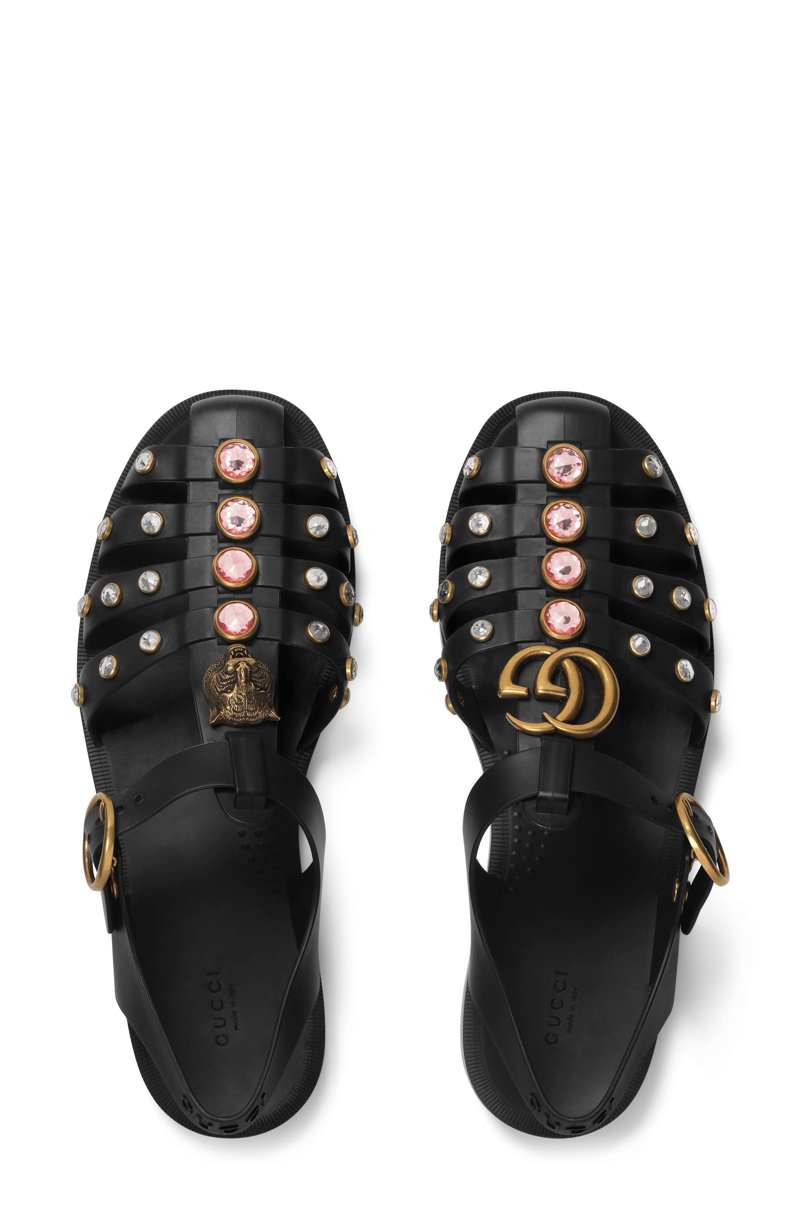 Marmont Crystal Embellished Fisherman Sandal, Alternate, color, BLACK