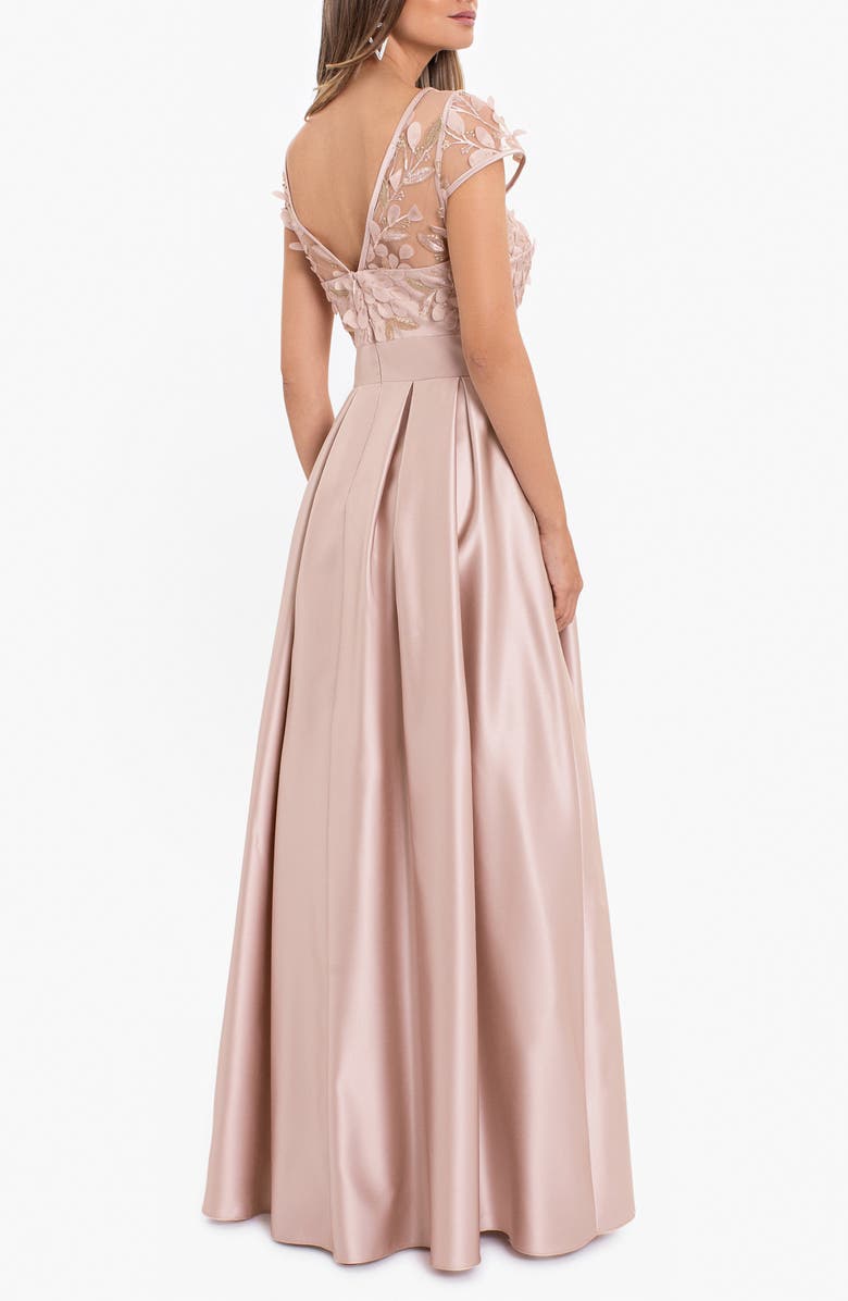 Xscape Evenings Xscape 3D Flower Bodice Satin Ballgown, Alternate, color,