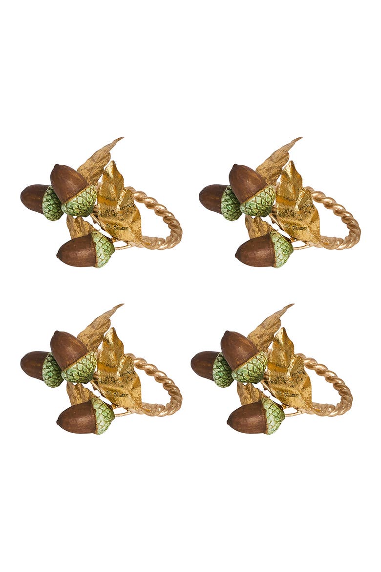 Forest Walk Acorns Set of 4 Napkin Rings, Main, color, MULTI