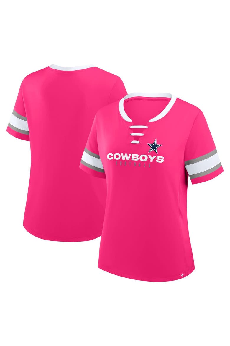 Women's Fanatics Pink Dallas Cowboys Redzone Draw Play Athena Lace-Up T-Shirt, Main, color, Pink