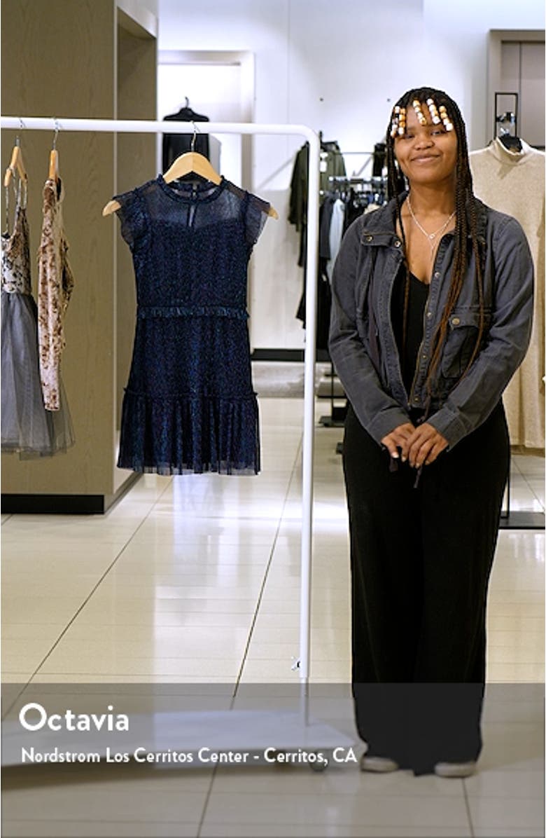 Kids' Metallic Ruffle Plissé Tiered Party Dress, sales video thumbnail