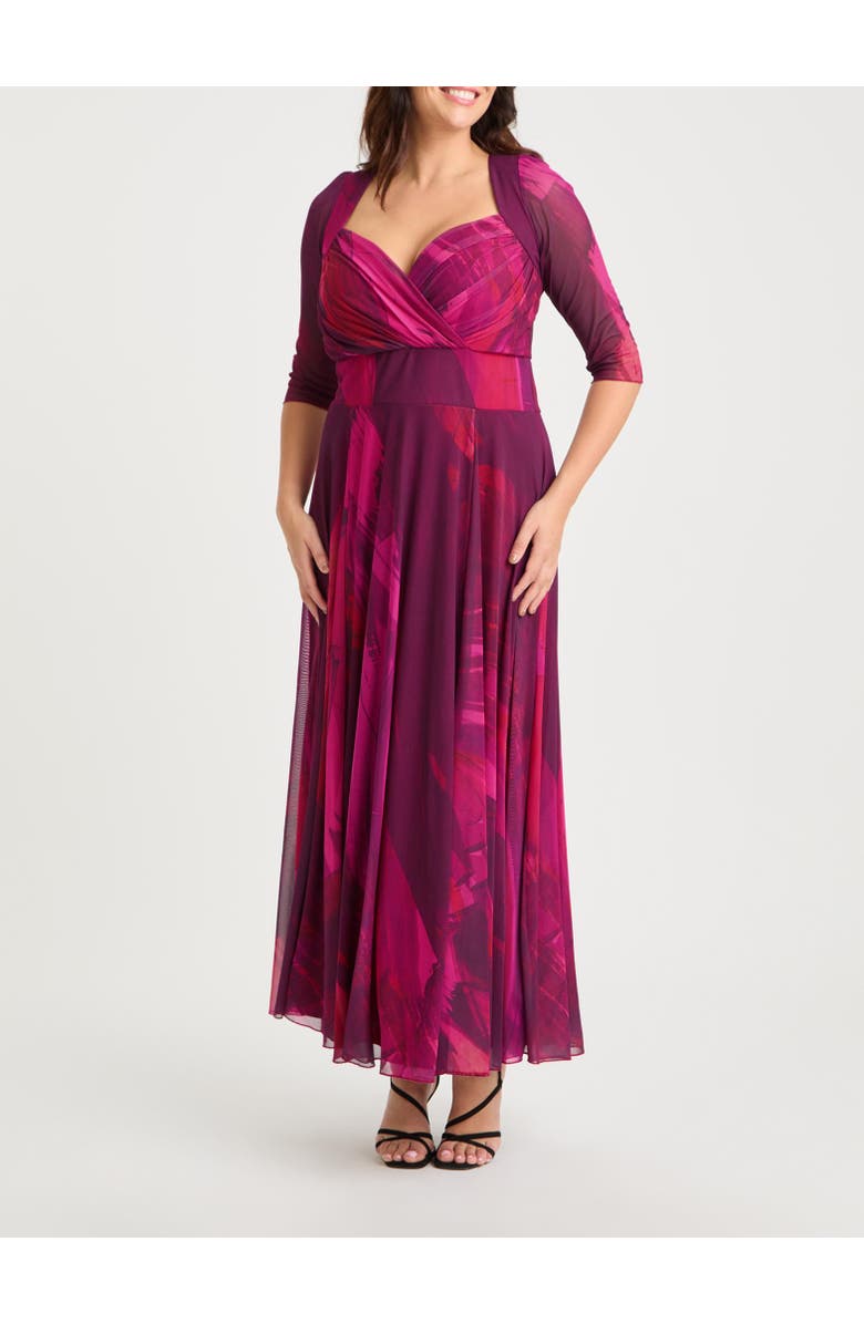Scarlett & Jo Elizabeth Abstract Print Mesh Maxi Gown, Alternate, color, Wine Abstract