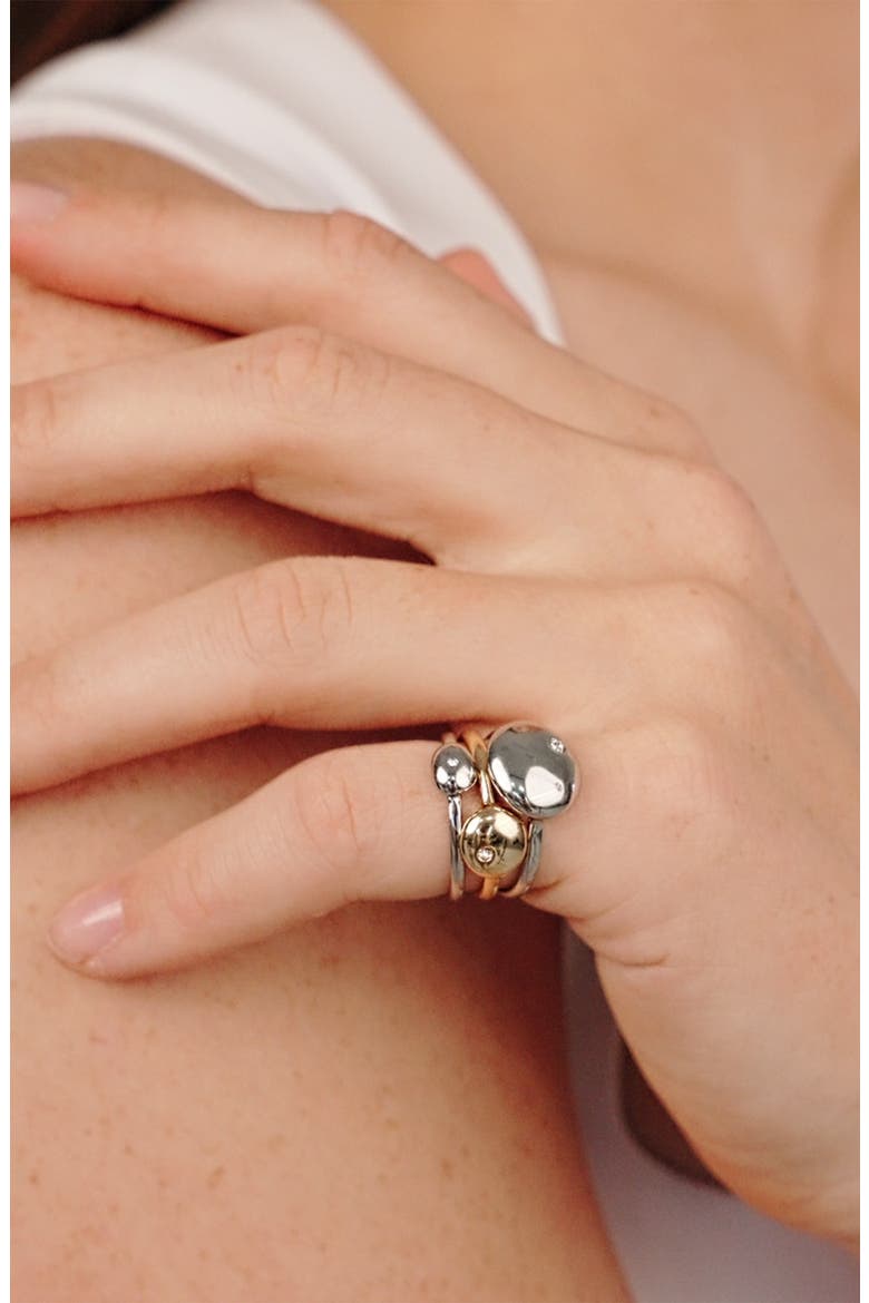 Set of 3 Polished Pebble Stackable Rings, Alternate, color, MIXED METAL