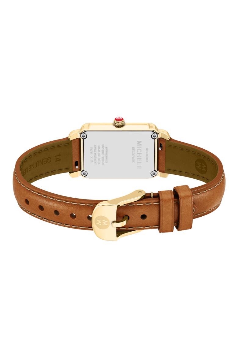 Deco Park Mother-of-Pearl Leather Strap Watch, 23mm x 29mm, Alternate, color, BROWN / GOLD