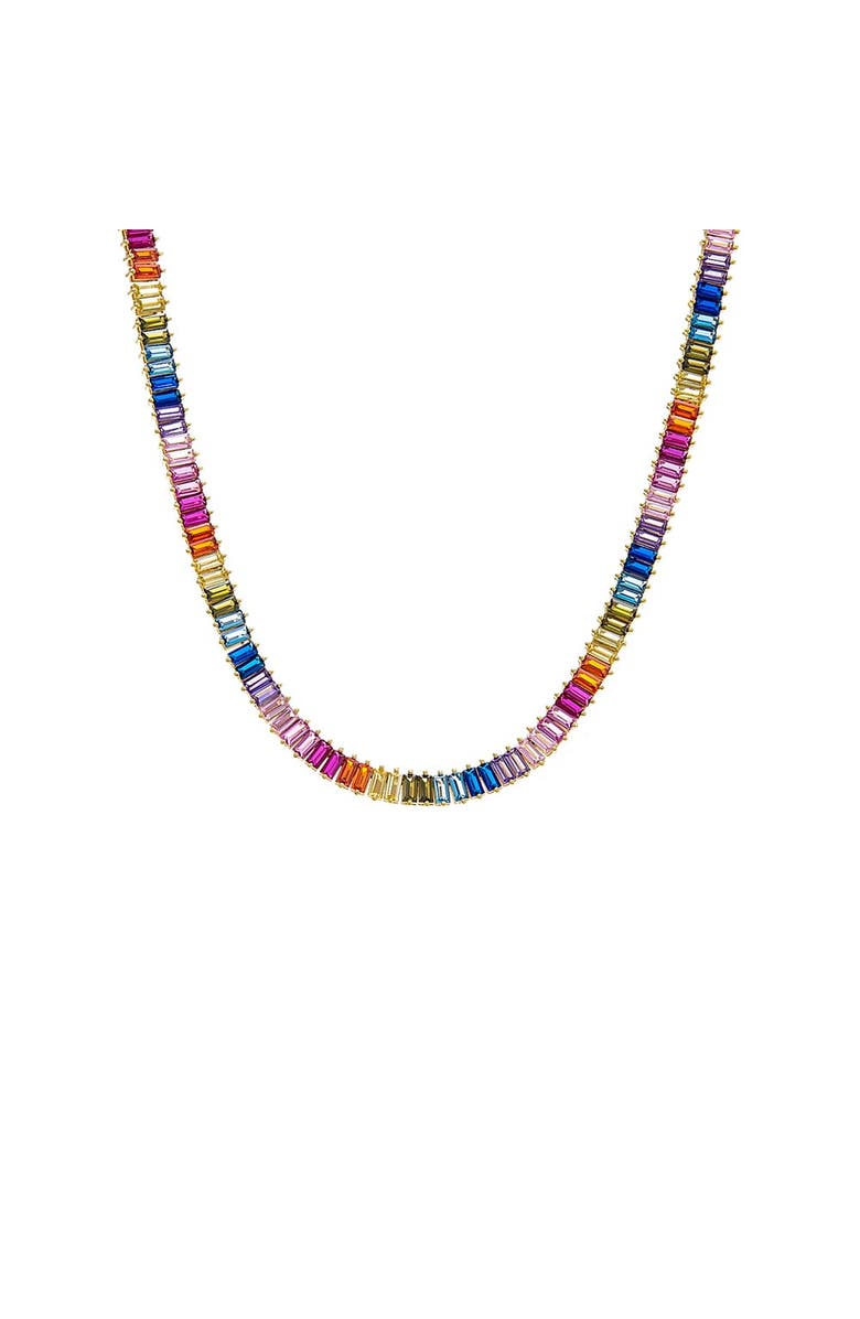 BY ADINA EDEN Multi Colored Baguette Tennis Necklace, Main, color,