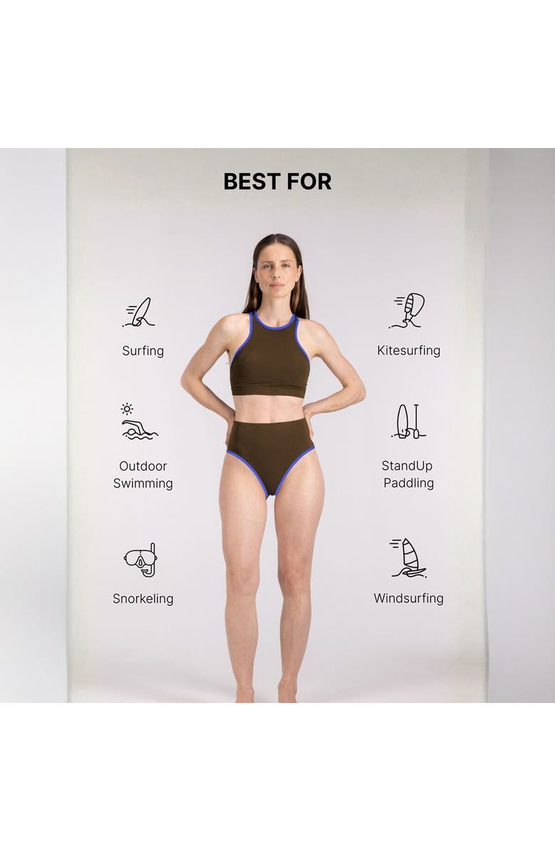 Wallien Racerfront Tie Bikini Top - Women's, Alternate, color, Coffee/Blue