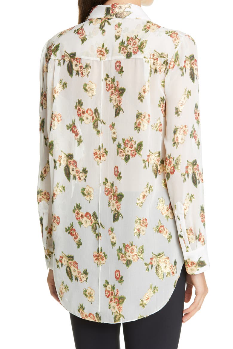 Metallic Floral Fil Coupé Silk Blend Blouse, Alternate, color, IVORY FLORAL