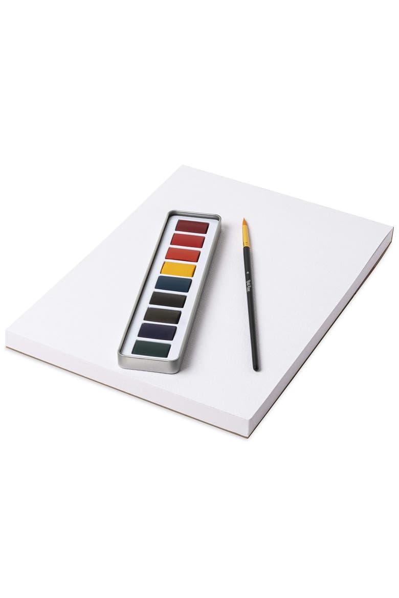 Watercolor Paint Set 9Pc Vibrant Colors, Brush & Portable Tin, Alternate, color, Multicolored