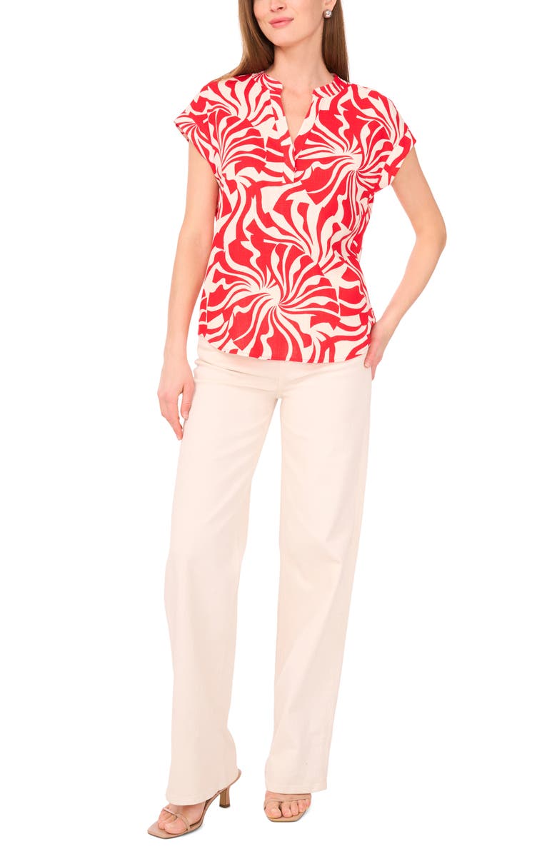 Vince Camuto Split Neck Cap Sleeve Top, Alternate, color, Radiant Red Swirl