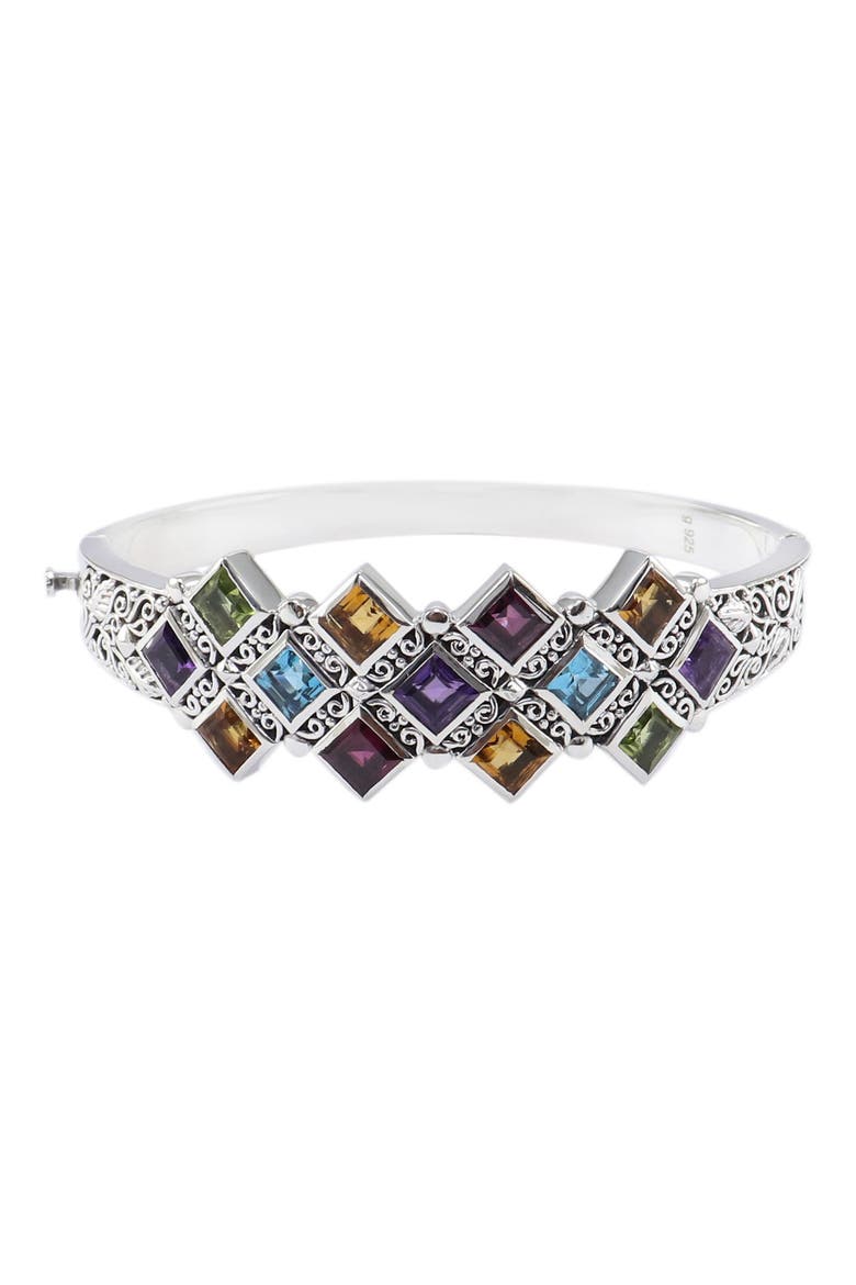 Multi-Stone Bangle Bracelet, Main, color, SILVER MULTI COLOR