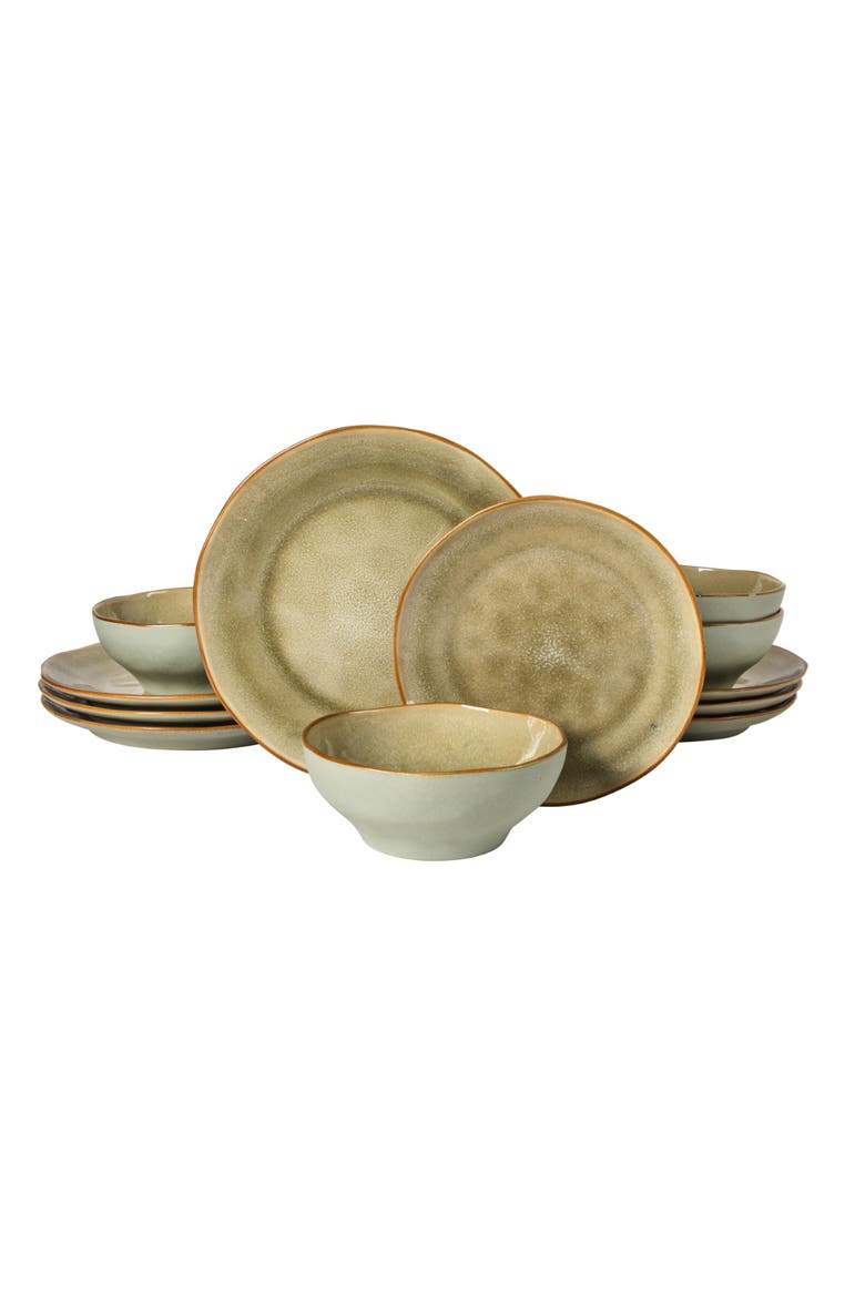 Wild Archer Plates and Bowls Set 12 Piece Stoneware Dinnerware Set for 4, Main, color, Beige