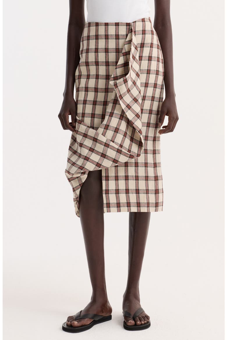 Check Draped Linen Skirt, Main, color, RED TABLE CHECK