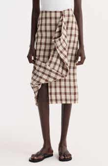 Check Draped Linen Skirt