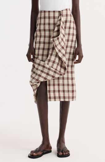 Check Draped Linen Skirt