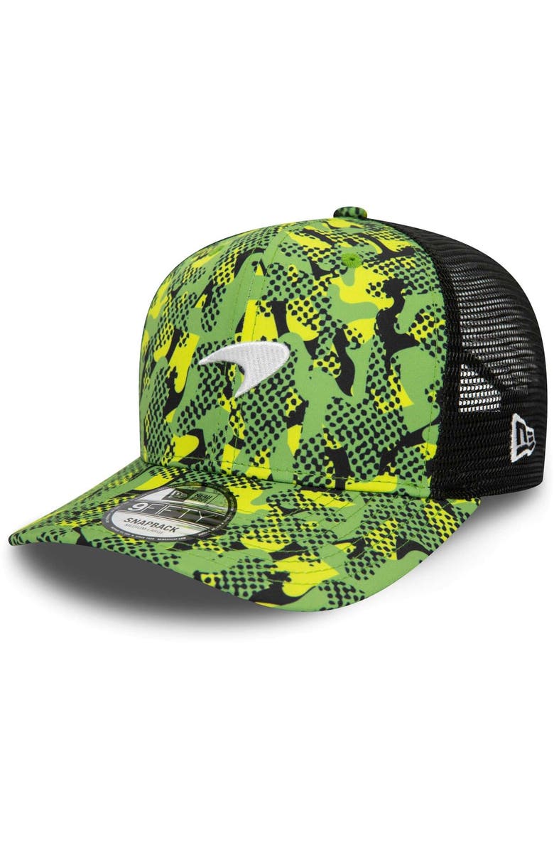 New Era Men's New Era Green McLaren F1 Team Camo Pre-Curved 9FIFTY Trucker Adjustable Hat, Main, color, 