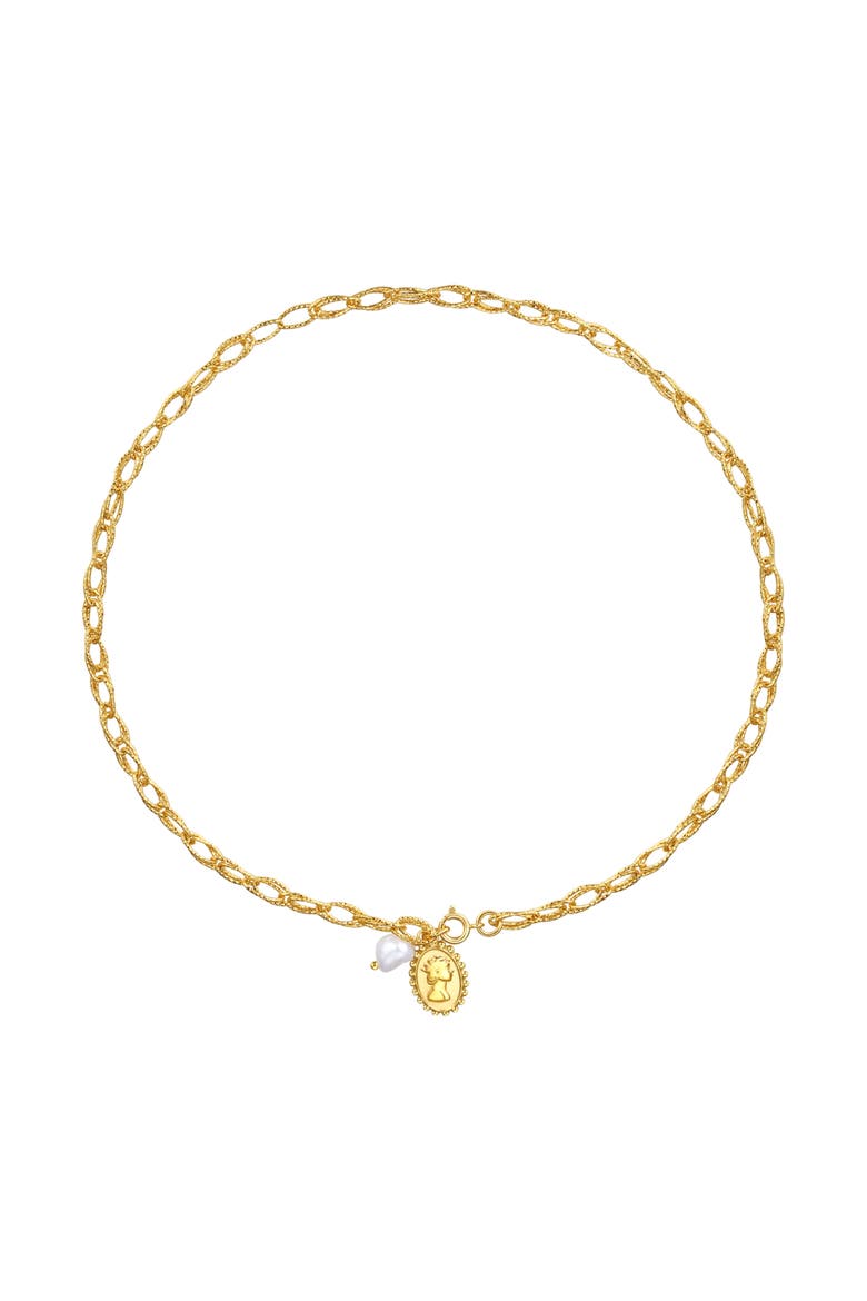 Carved Pendant and Freshwater Pearl Necklace, Main, color, Gold