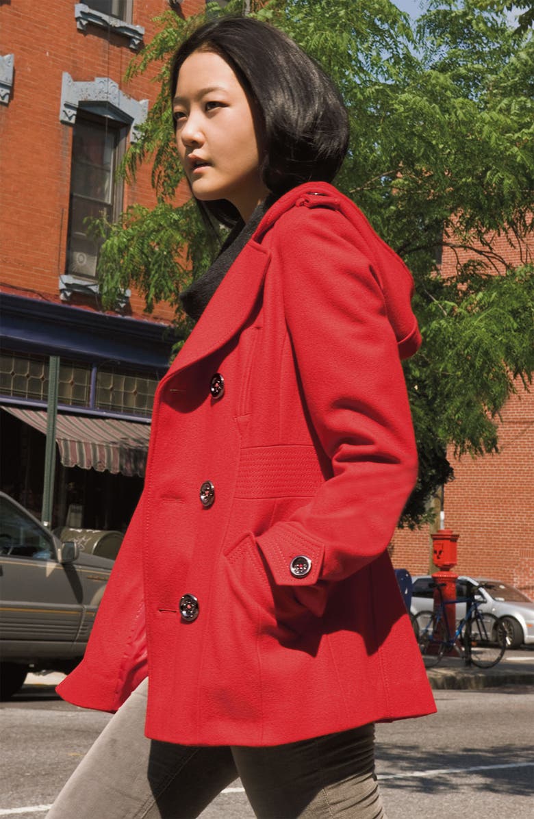 Miss Sixty Hooded Wool Blend Peacoat, Alternate, color, 