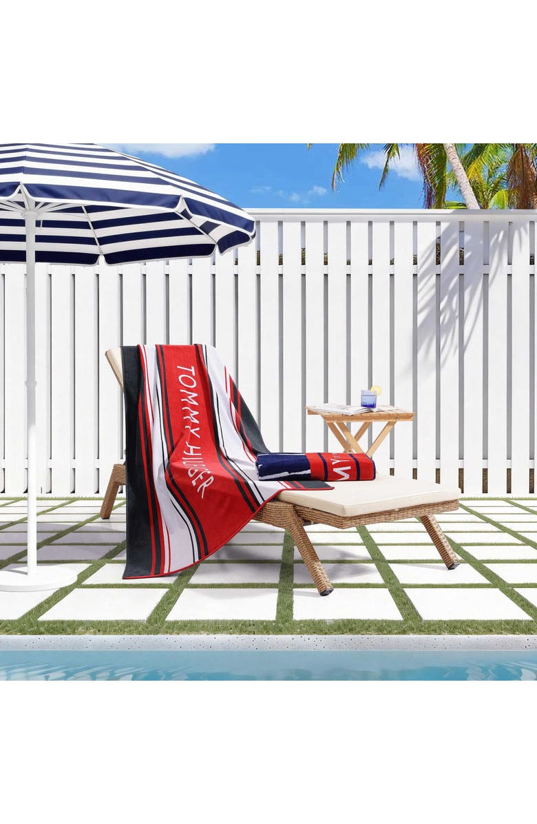 Tommy Hilfiger Hampton Stripe Beach Towel, Alternate, color, Scarlet/ White/ Midnight Blue