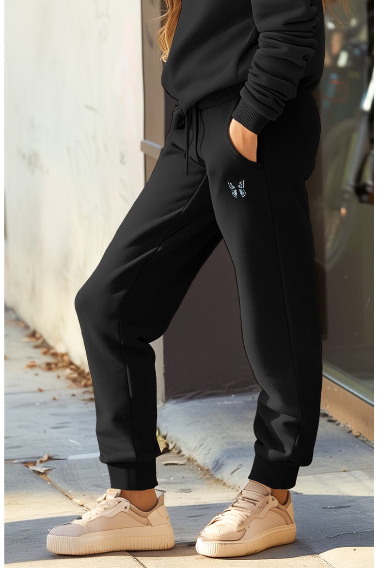 Butterfly Midweight Fleece Relaxed Sweatsuit, Alternate, color, Black