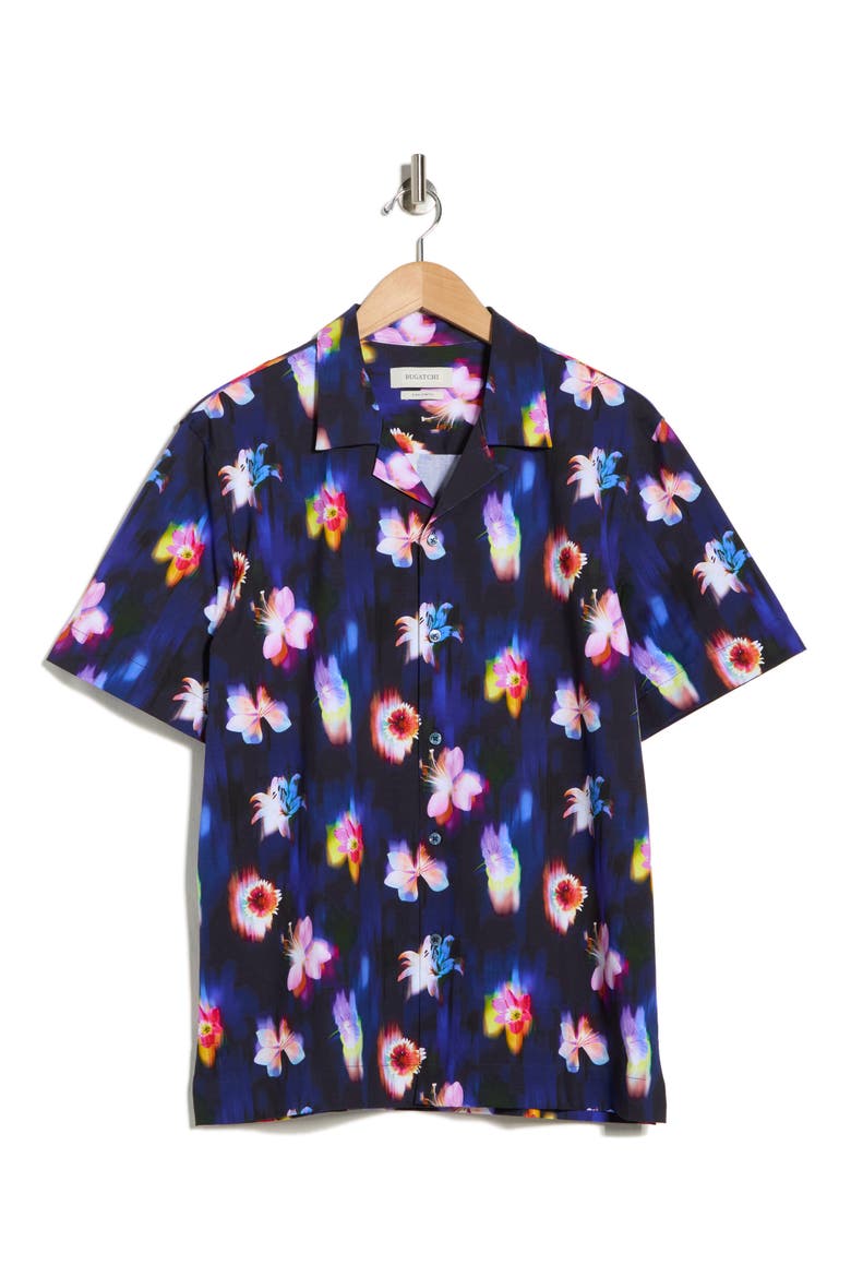 Cole OoohCotton® Woven Print Short Sleeve Button-Up Shirt, Alternate, color, NIGHT BLUE