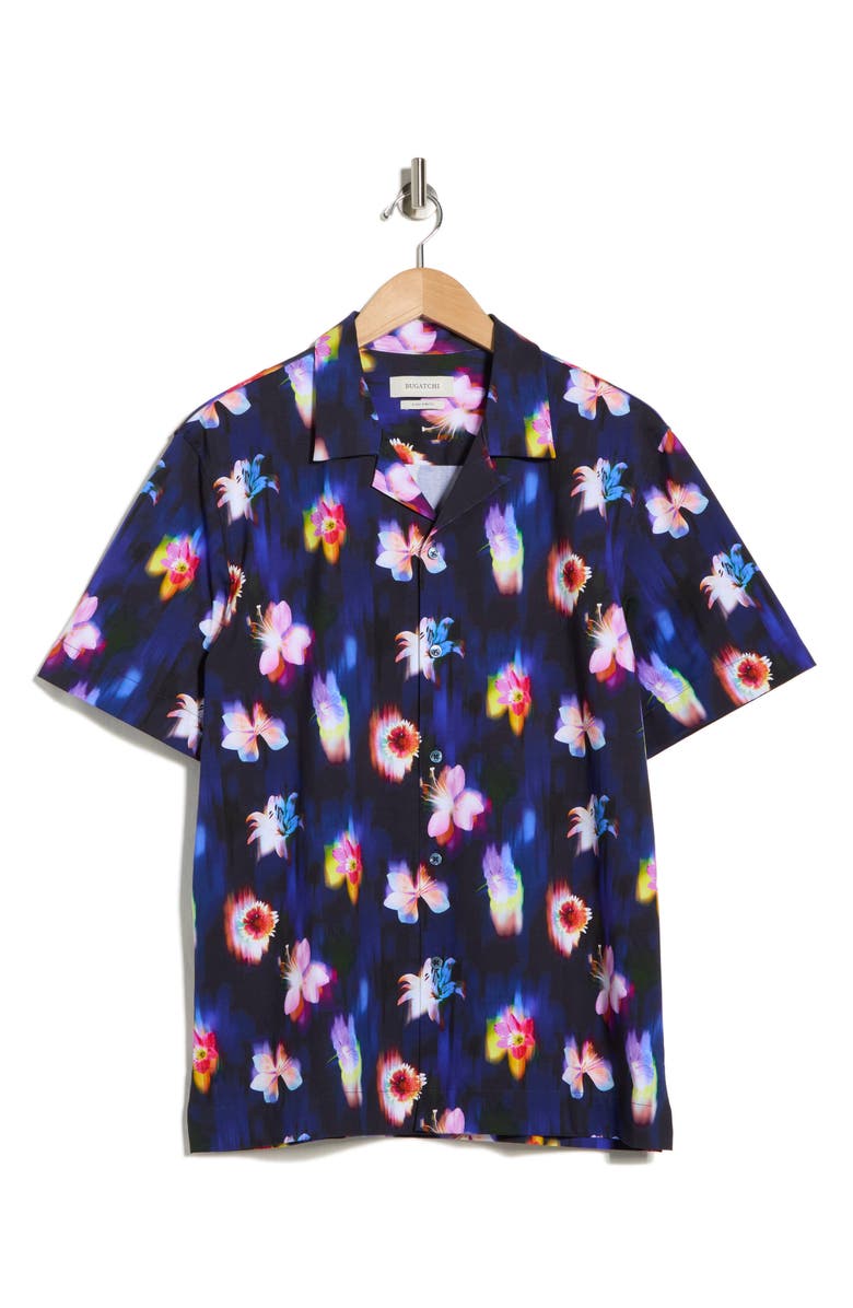 Bugatchi Cole OoohCotton<sup>®</sup> Woven Print Short Sleeve Button-Up Shirt, Alternate, color, Night Blue