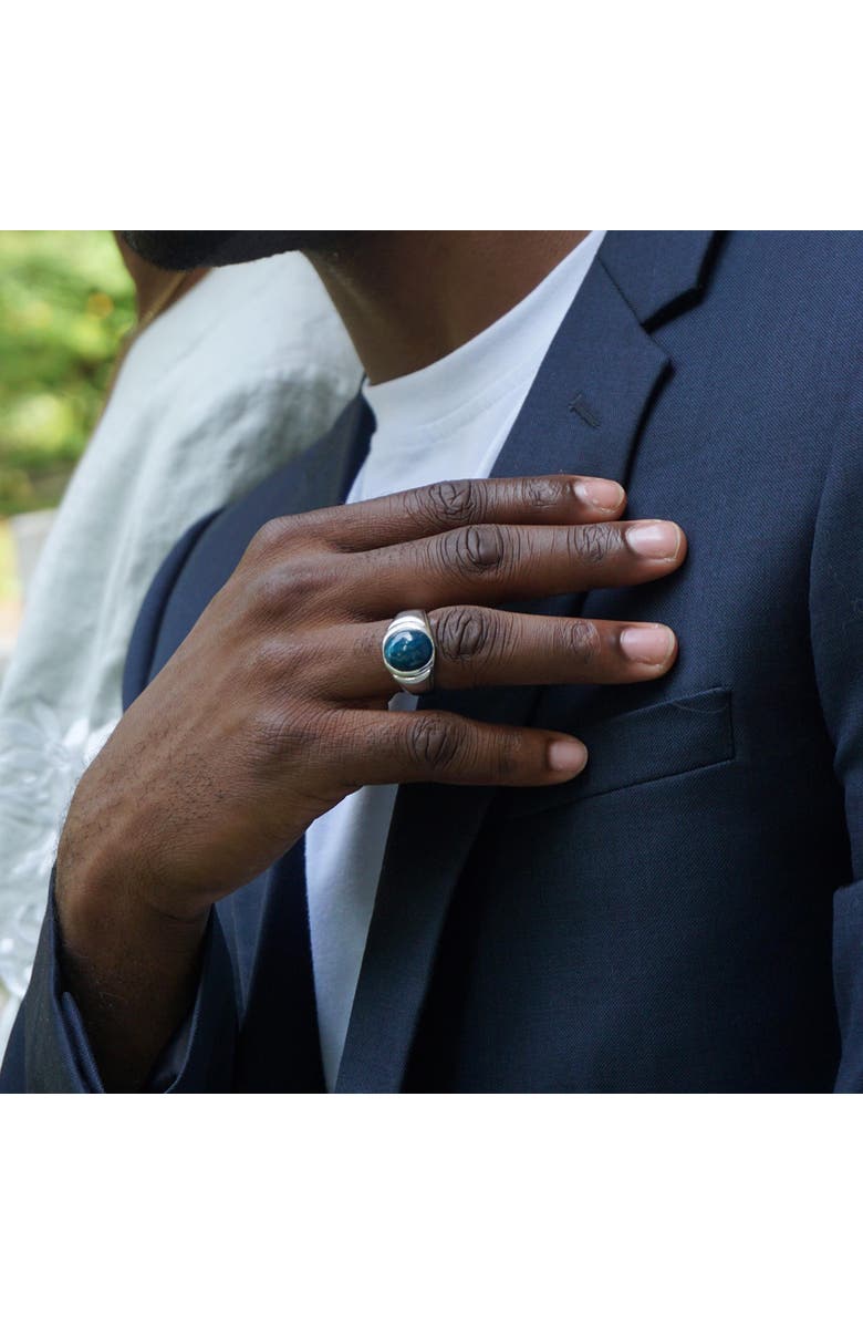 LuvMyJewelry Dark Blue Apatite Sterling Silver Men Signet Ring, Alternate, color, Blue