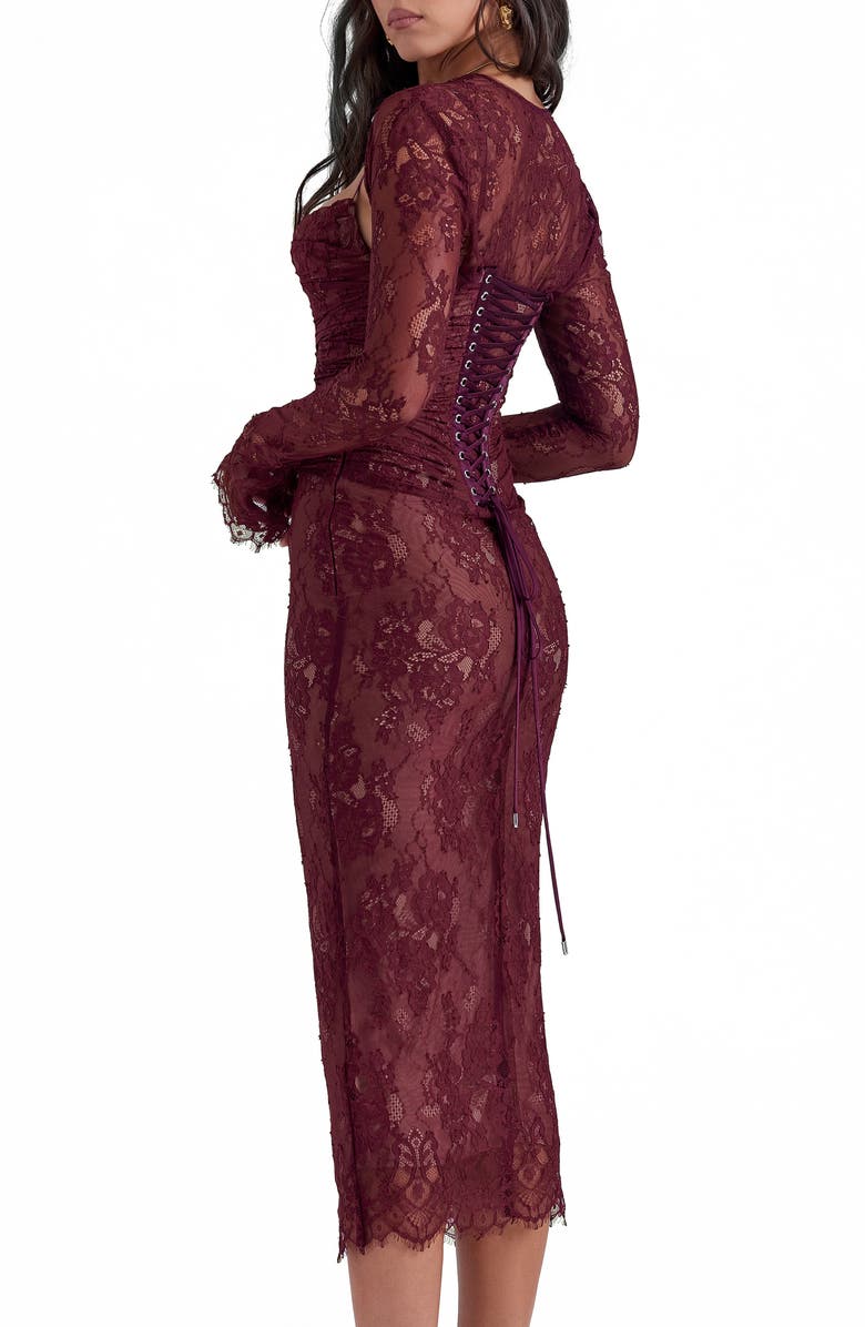 HOUSE OF CB Gaia Long Sleeve Lace Body-Con Dress, Alternate, color, Mulberry