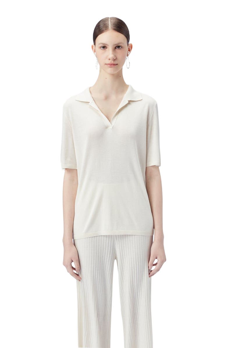 GOBI Mongolian Cashmere Silk Cashmere Polo Shirt, Alternate, color, Whisper White