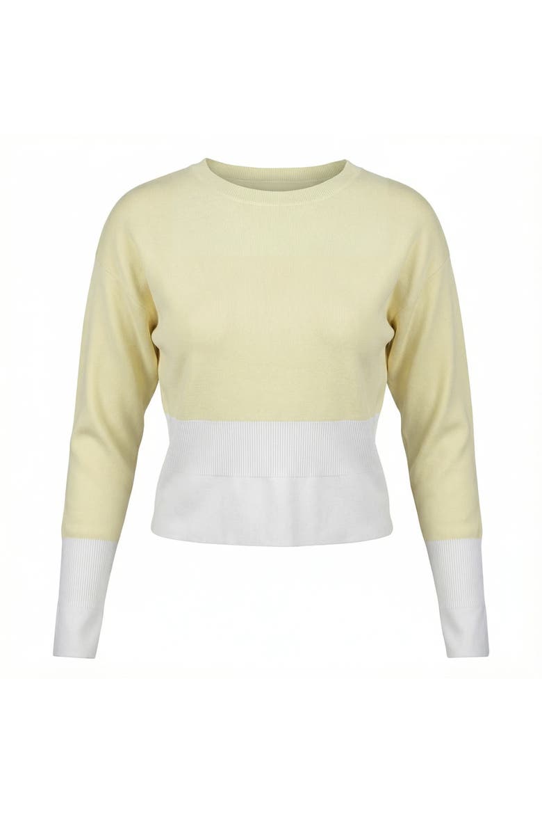 Teen Two Tone Crop Knit Top - Long Sleeve, Ribbed Crew, Main, color, Butter/White