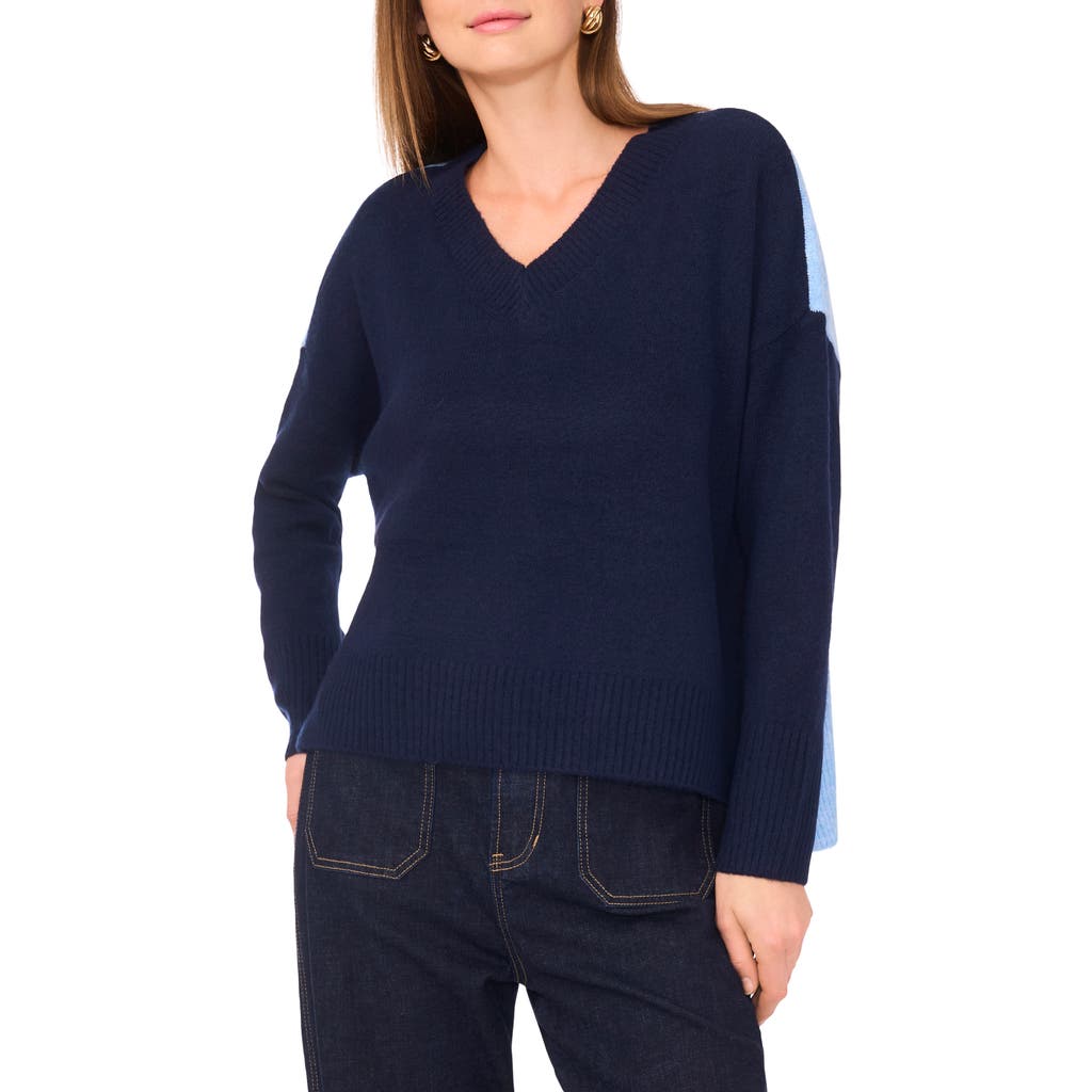 Vince Camuto Contrast High-low Sweater In Blue