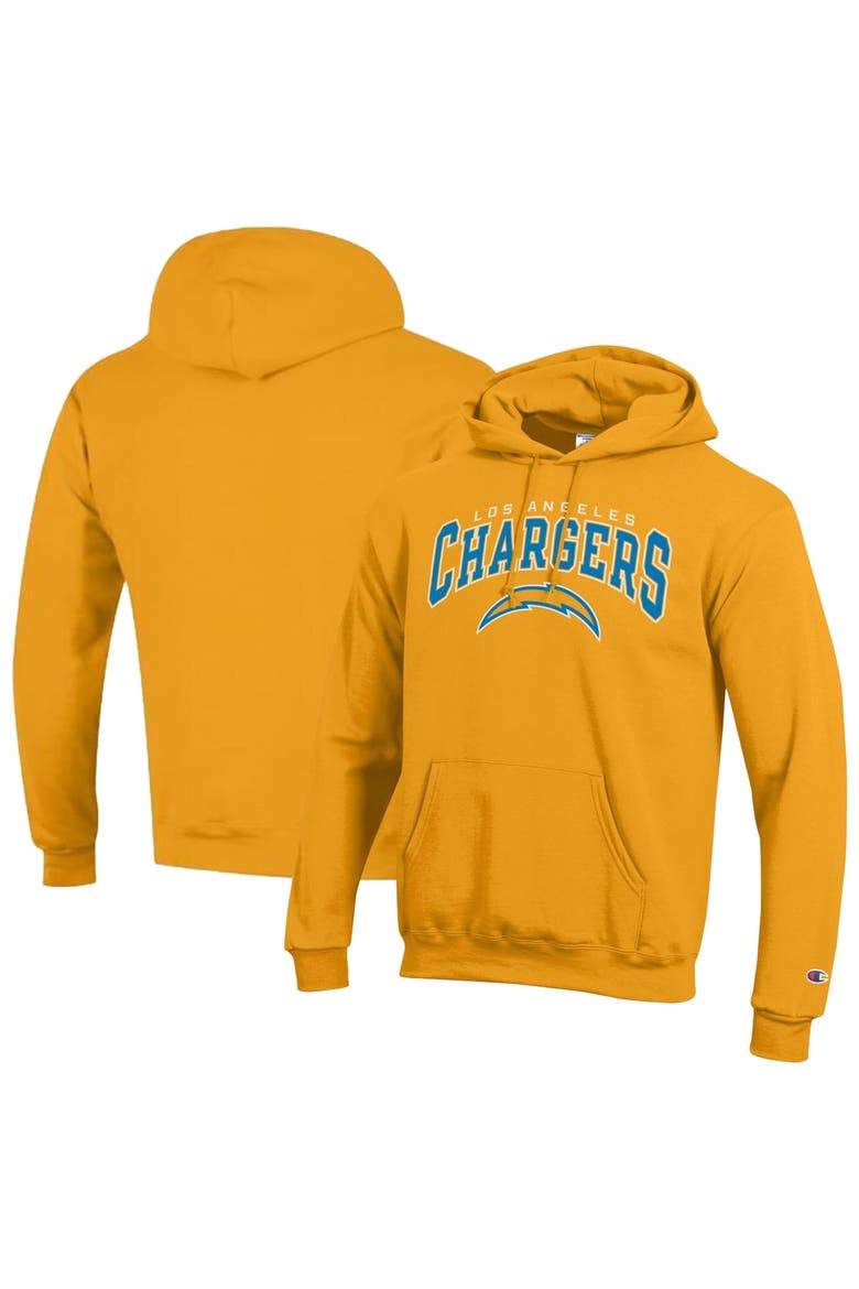 Men's Champion Gold Los Angeles Chargers Powerblend Arch over Logo Hoodie, Main, color, Gold
