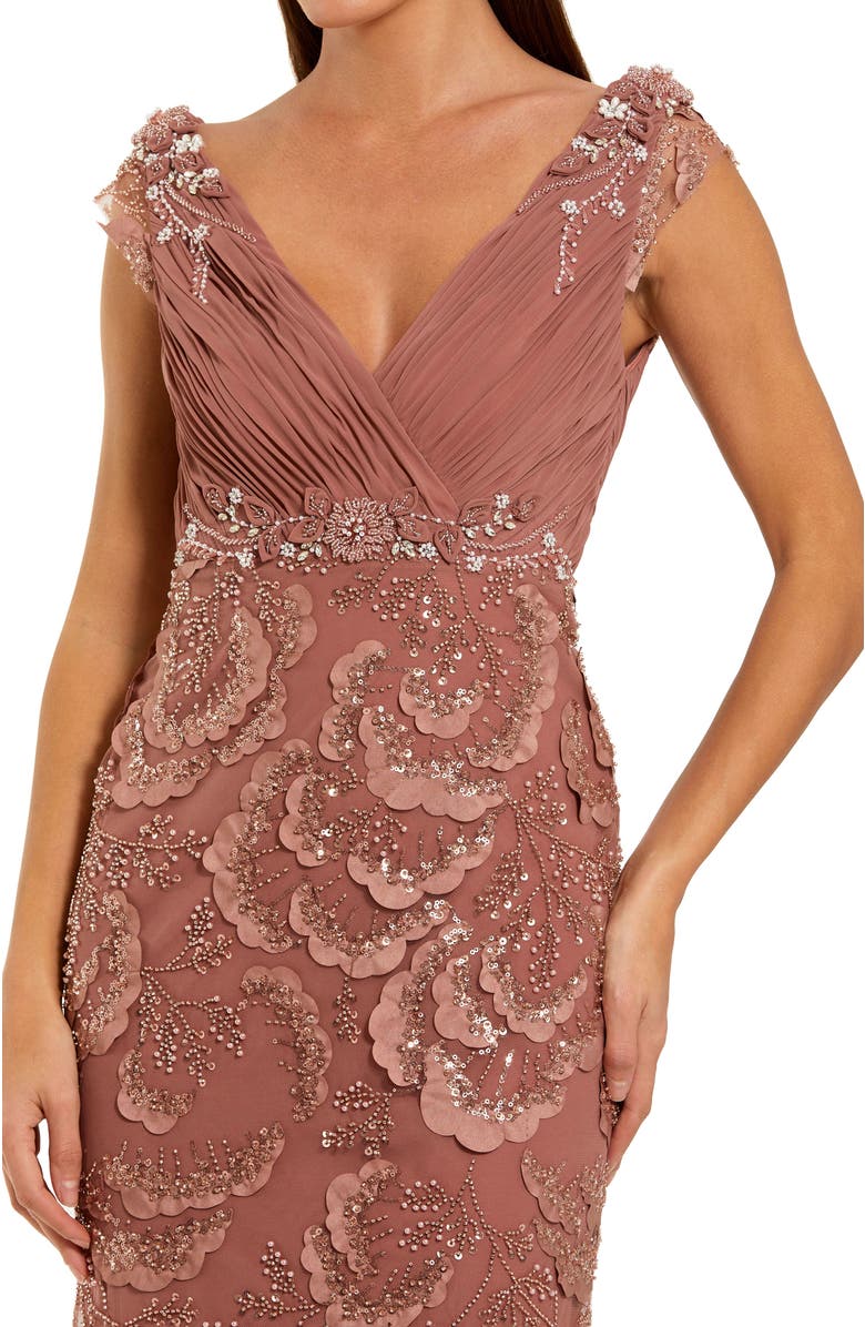 Mac Duggal Floral Beaded Chiffon V-Neck Formal Gown, Alternate, color, Rose